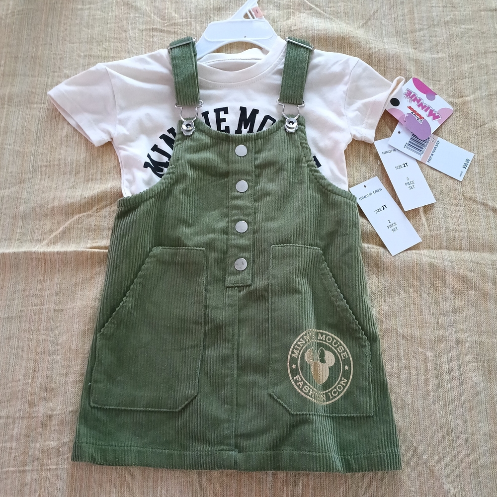Disney Minnie Mouse Green Corduroy Dress Set